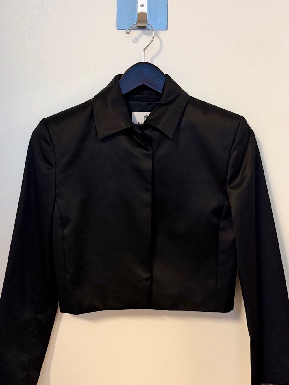 Aritzia Babaton Black Cropped Satin Blazer